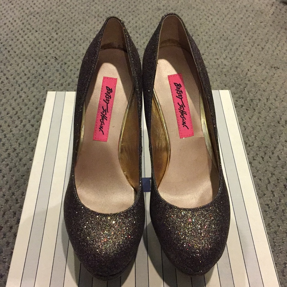 Betsey Johnson multi-color glitter heels sz 6.5